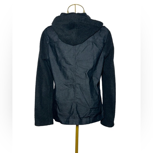 Prana Mixed Media Toni Jacket in Dark Indigo with Warm Arms in Black & Hoodie, S - Picture 5 of 16